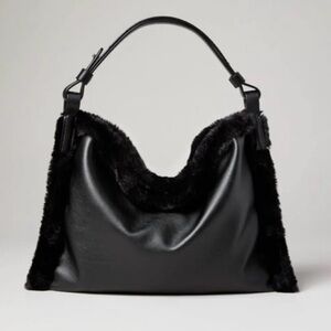 Proenza Schouler White Label Minetta Shearling Leather Hobo Black Bag